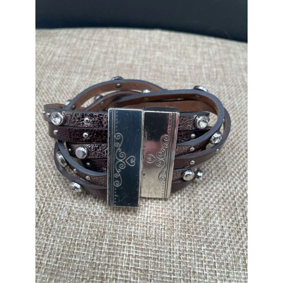 Brighton Thea Harlow Bronze Leather Braided Cuff Bracelet Studded Magnetic 7" - Picture 10 of 10